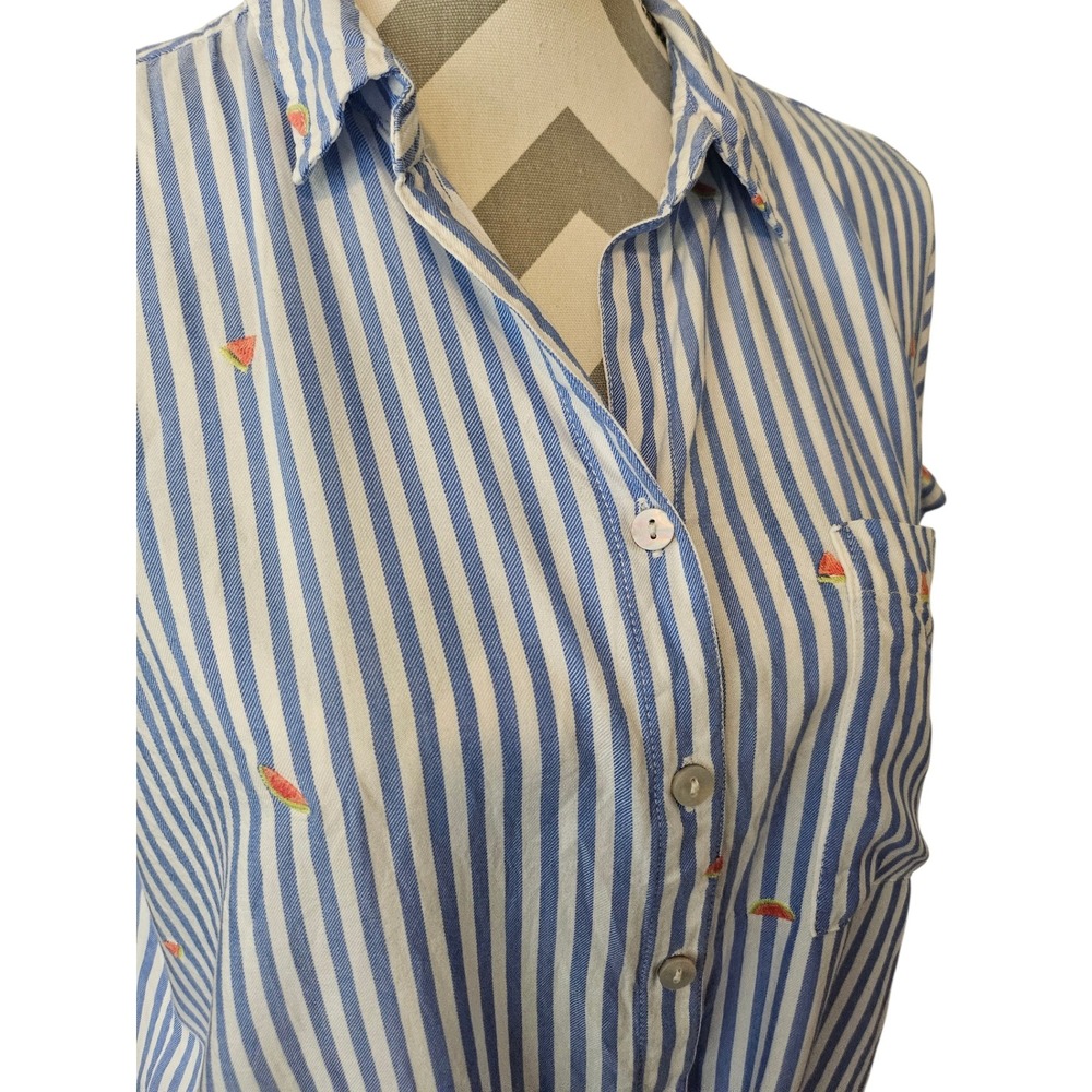 Beachlunchlounge Watermelon Striped Embroidered Tie Front Shirt  Womens Lg Beach